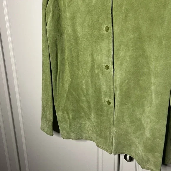 Vintage Y2K Green Suede Leather Button Down Shirt - Picture 10 of 14
